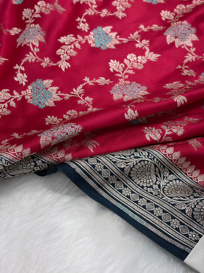 Contrast Ruby Pink Shades With Minakari Jaal Pattern Mashru Silk Saree MS57