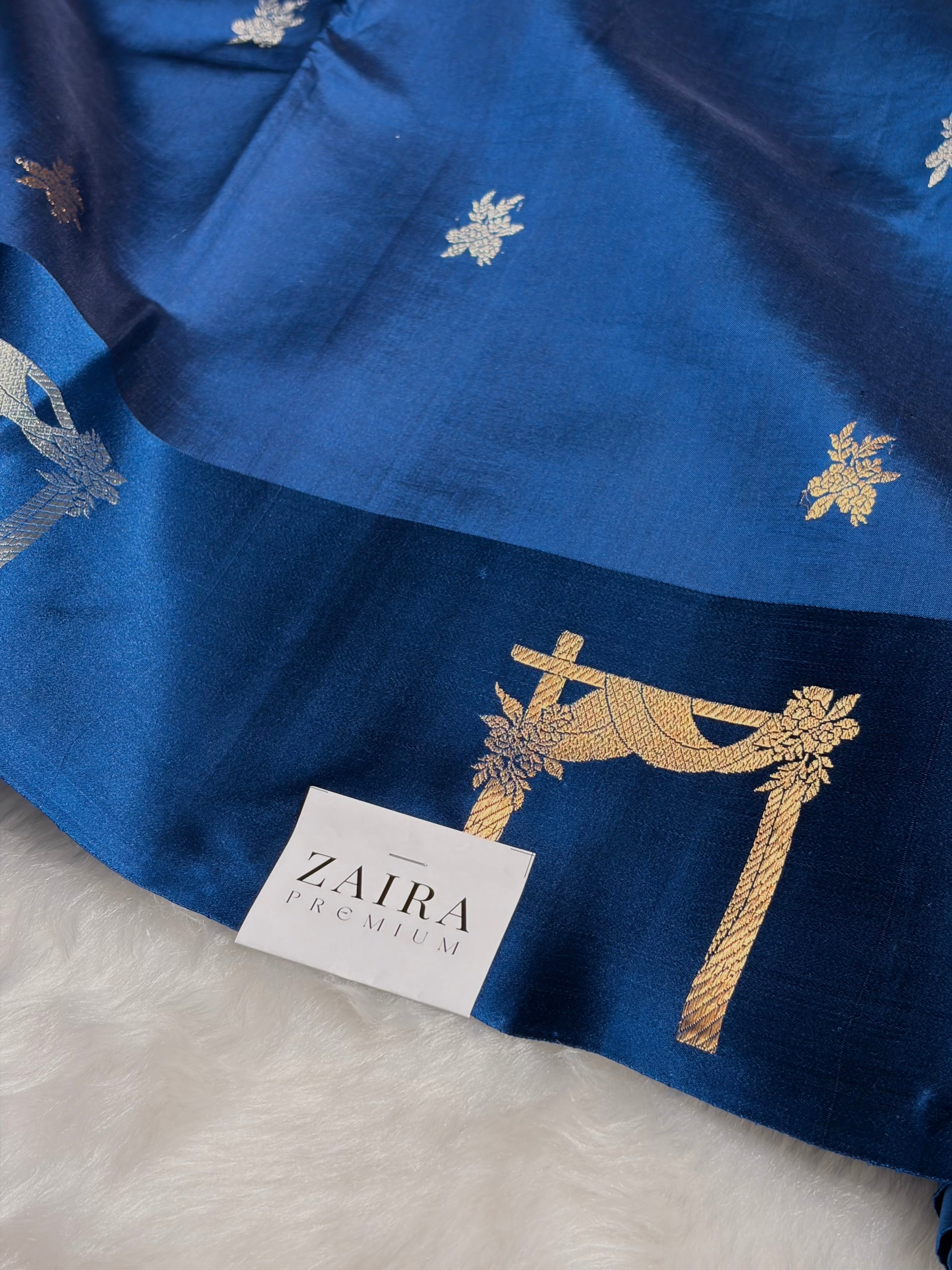 Royal Blue Shades Boota Handwoven Pure Raw Mango Silk RM-14
