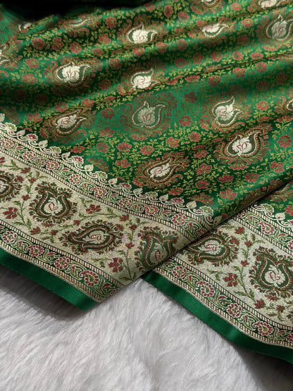 Bottle Green Jamawar Tanchoi With Minakari Jaal Katan Silk Saree SKTM-24