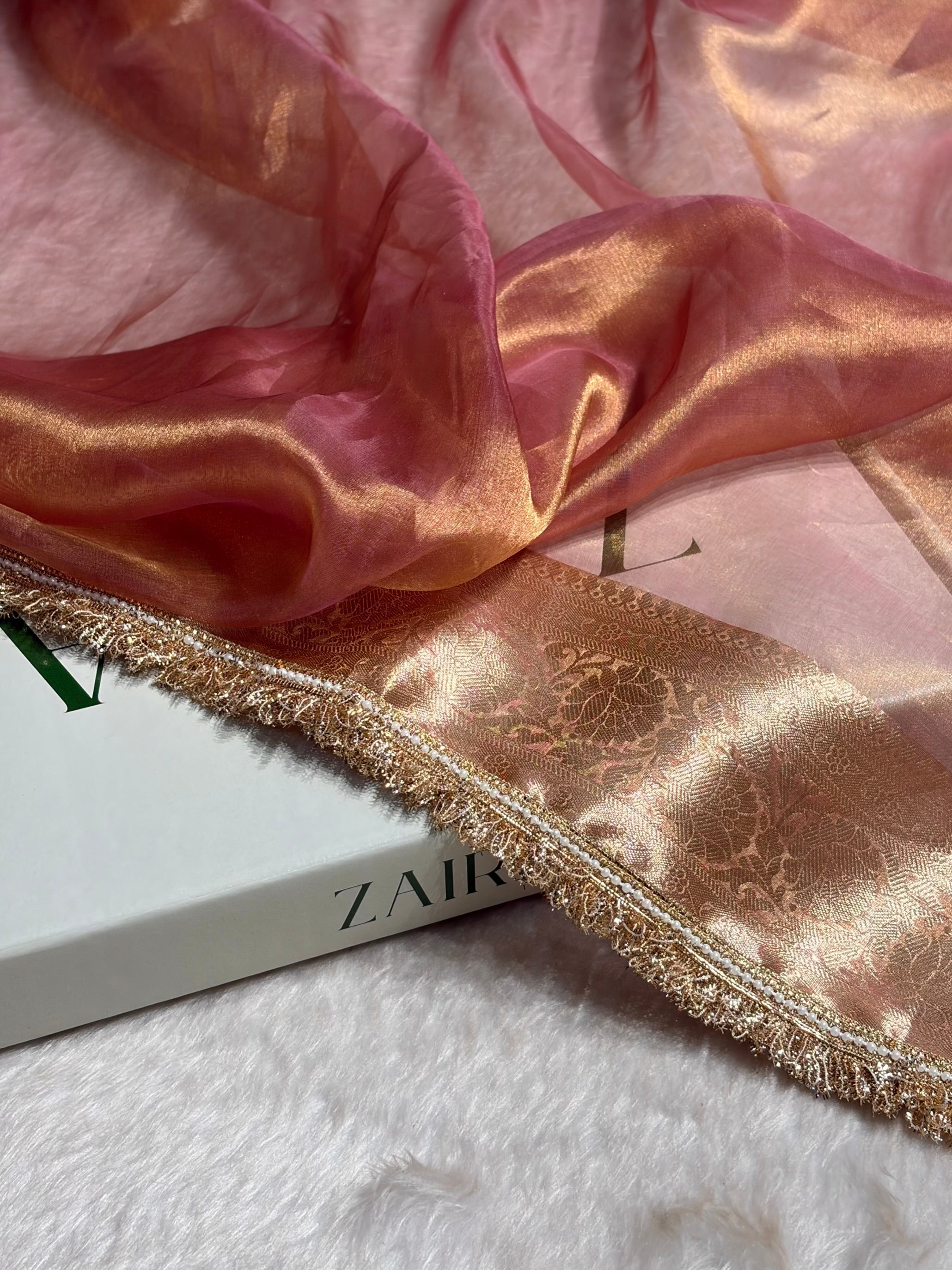 Rusty Pink Shade Pure Tissue Silk Saree with Gota Patti PTGP-17