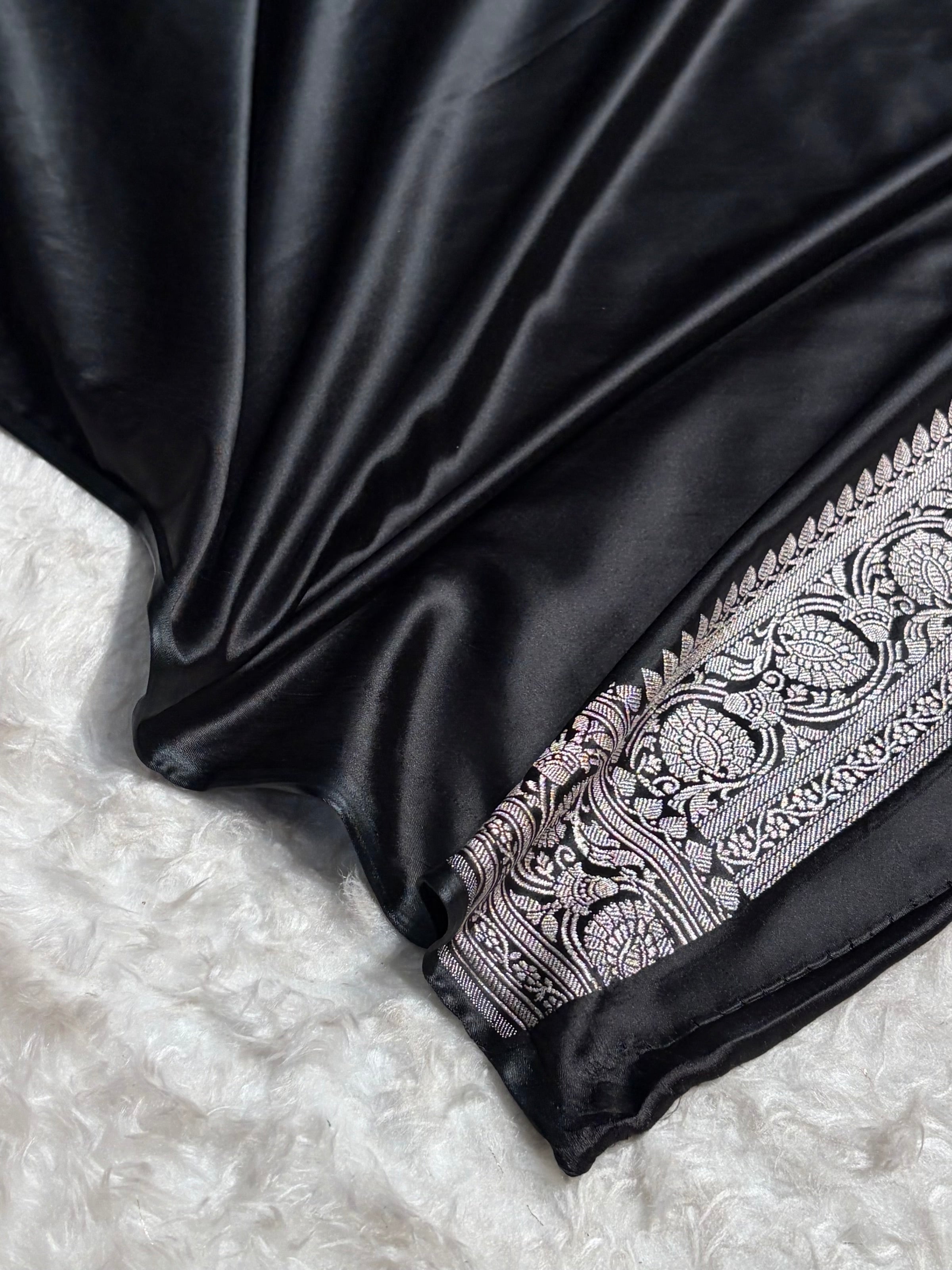 Black Shades Banarasi Minakari Booti Mashru Silk Saree MS10