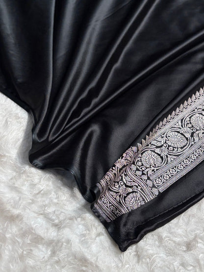 Black Shades Banarasi Minakari Booti Mashru Silk Saree MS10