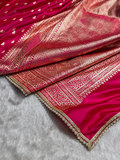 Banarasi Satin Katan Saree With Gotta Patti Boota in Rani Shades SKGP89