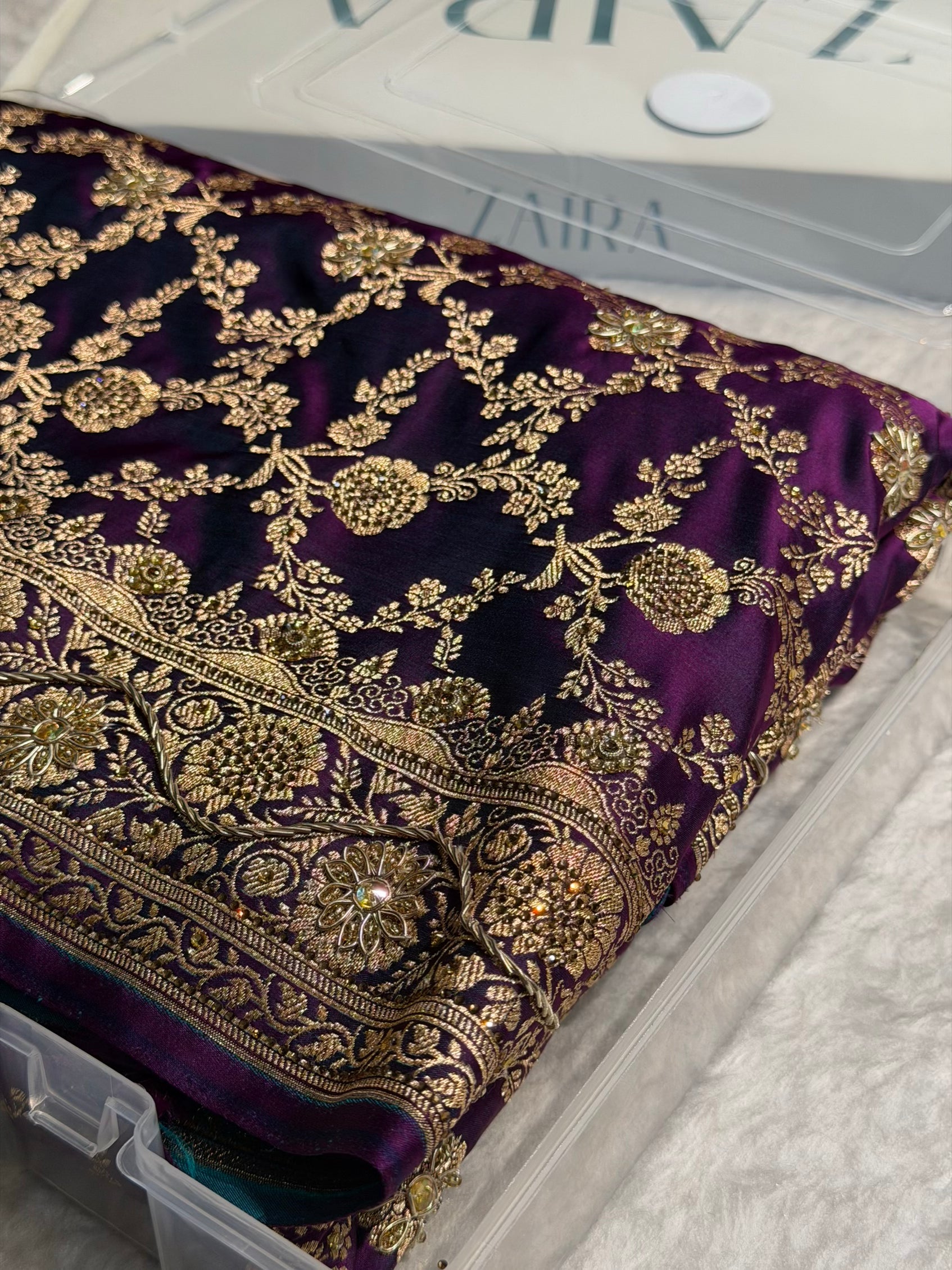 Wine Shades Jaal Floral Pattern With Zardozi And Swarovski Stone Work Satin Katan Silk Saree BSK80