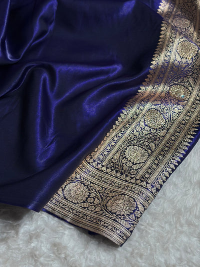 Satin Silk Cross Pattern With Swarovski Work in Royal Blue Shades BSS37