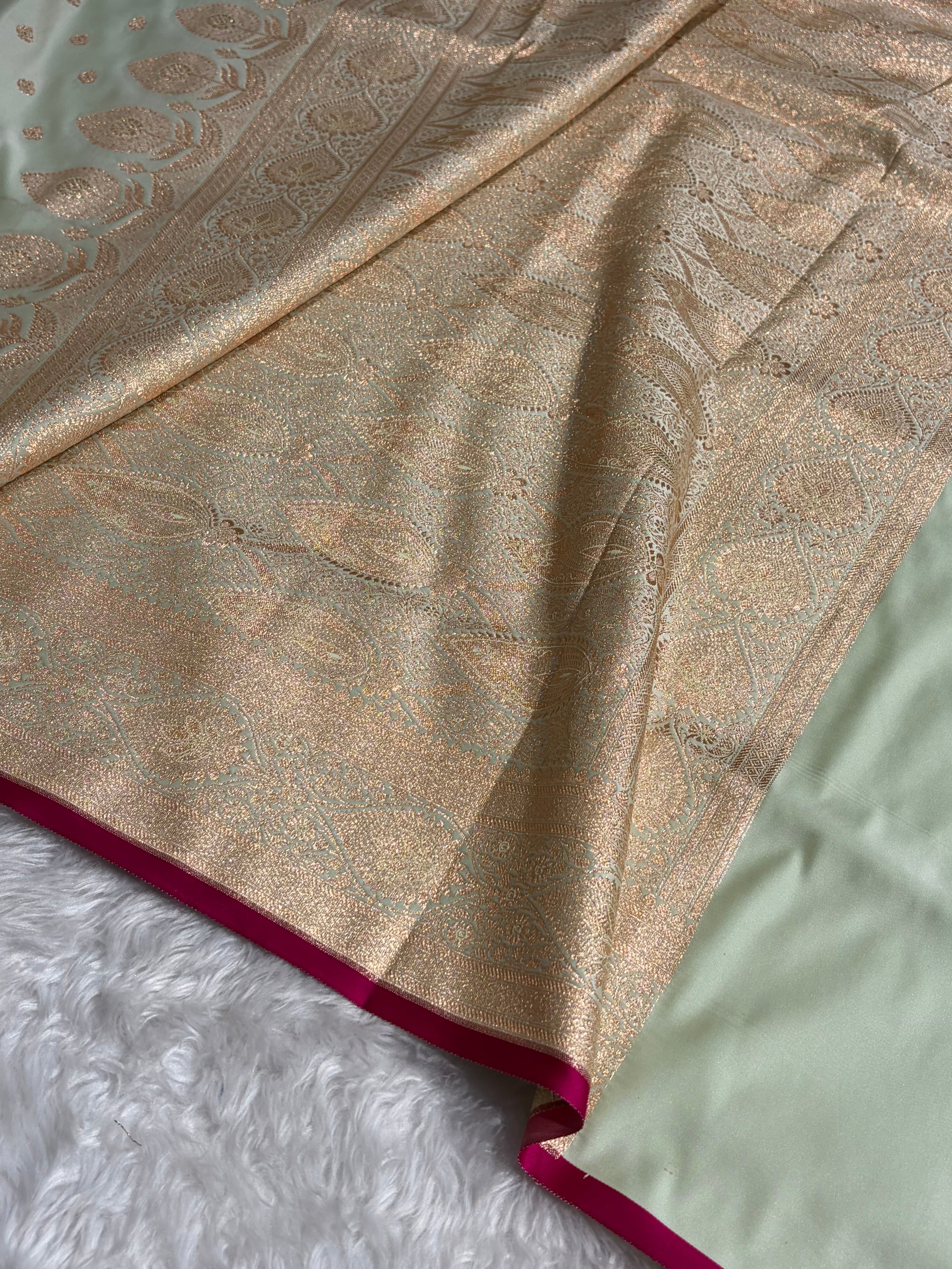 Banarasi Satin Katan Silk Saree In Light Pista Shades SK10