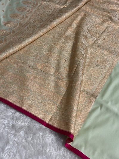 Banarasi Satin Katan Silk Saree In Light Pista Shades SK10