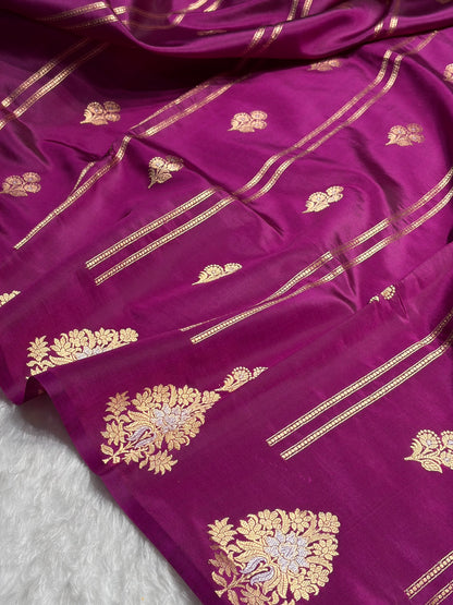 Wine Shades Banarasi Handwoven Pure Paper Katan Silk  RM-66