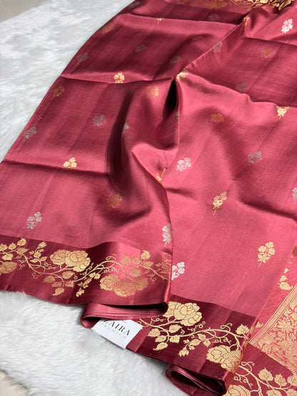 Dusty Peach Shades Meena Boota Handwoven Raw Mango Silk RM-26