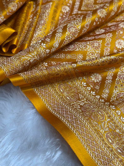 Mustard Jamawar Tanchoi With Minakari Jaal Katan Silk Saree SKTM-26