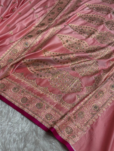 Banarasi Baby Pink Booti With Swarovski Work Katan Silk Saree BSK09