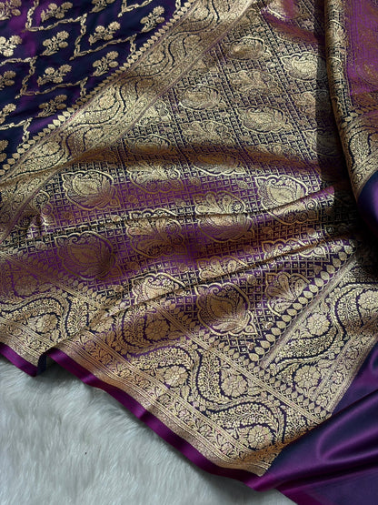 Wine Cross with Boota Pattern Satin Katan Silk Saree SK67