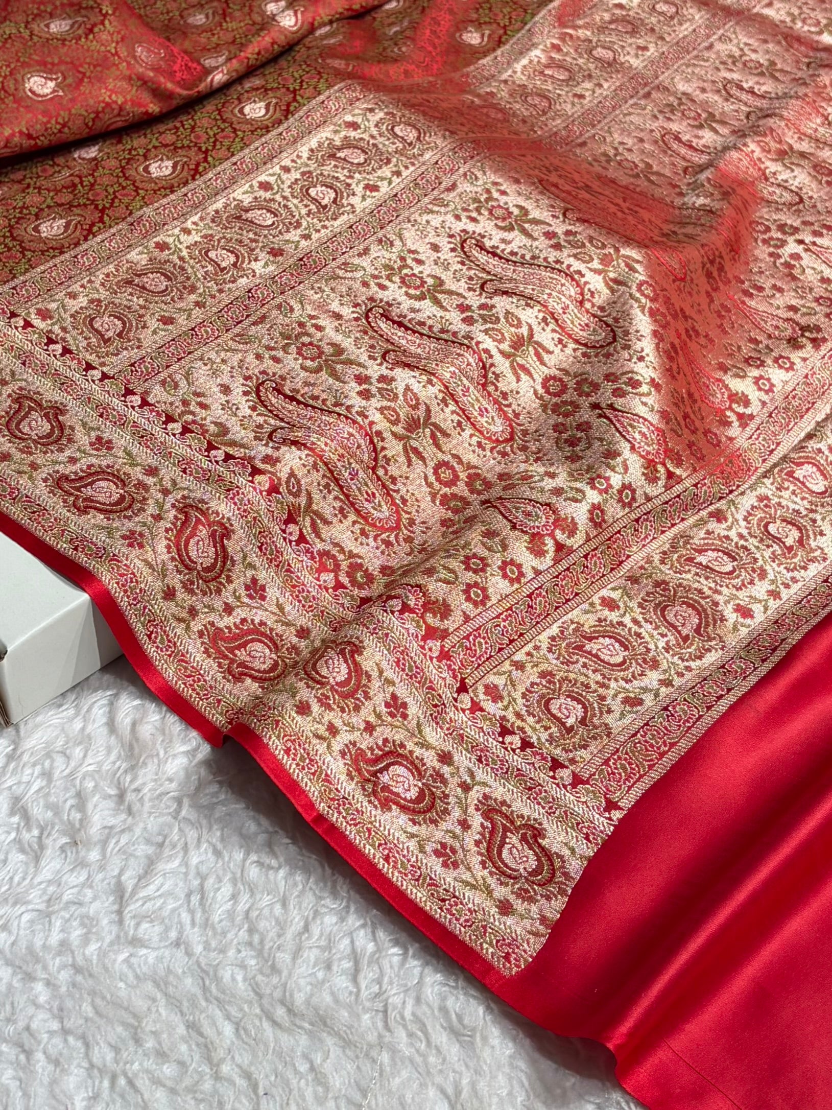 Red Jamawar Tanchoi With Minakari Jaal Katan Silk Saree SKTM-24
