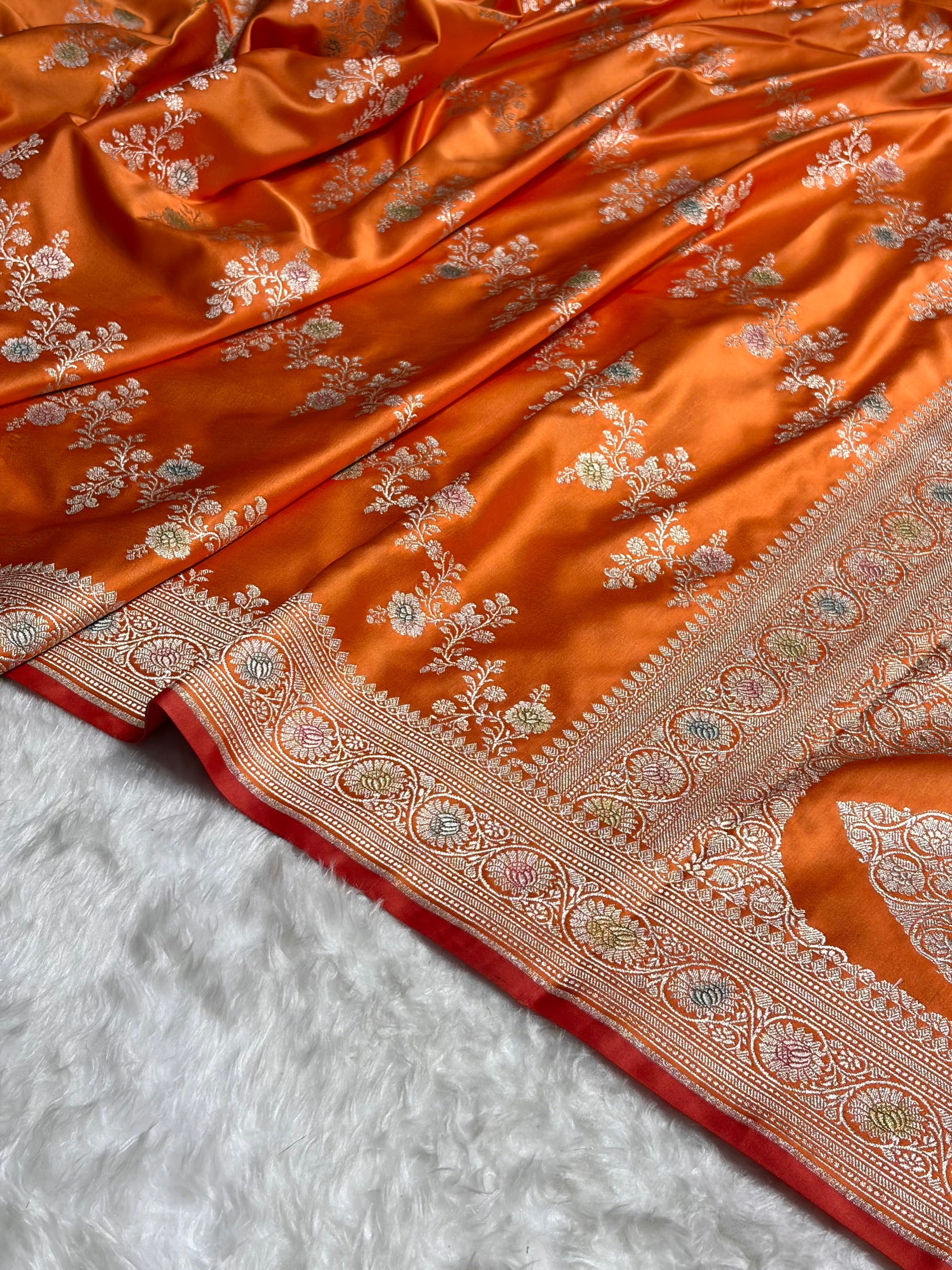 Orange Minakari Banarasi Cross Mashru Silk Saree MS01