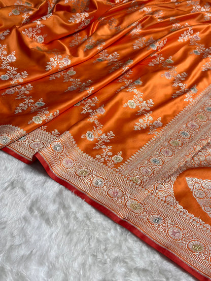 Orange Minakari Banarasi Cross Mashru Silk Saree MS01
