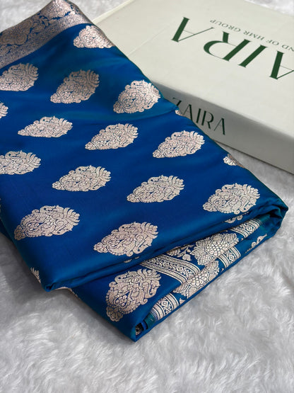 Peacock Shades Banarasi Boota Pattern Floral Mashru Silk Saree MSM-105