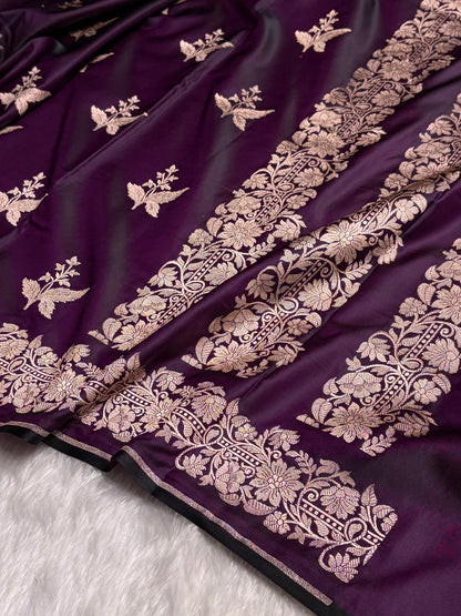 Dark Purple Shades Floral Boota Mashru Silk Saree MSM-67