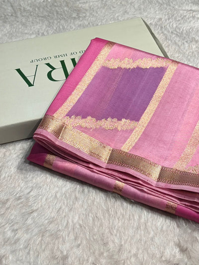 Banarasi Baby Pink Rangkat Shades Handwoven Pure Paper Silk  RM-68