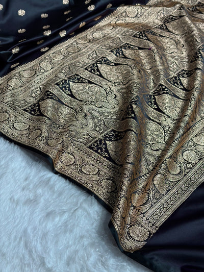 Banarasi Dark Wine Floral Boota Pattern Satin Katan Silk Saree SK71
