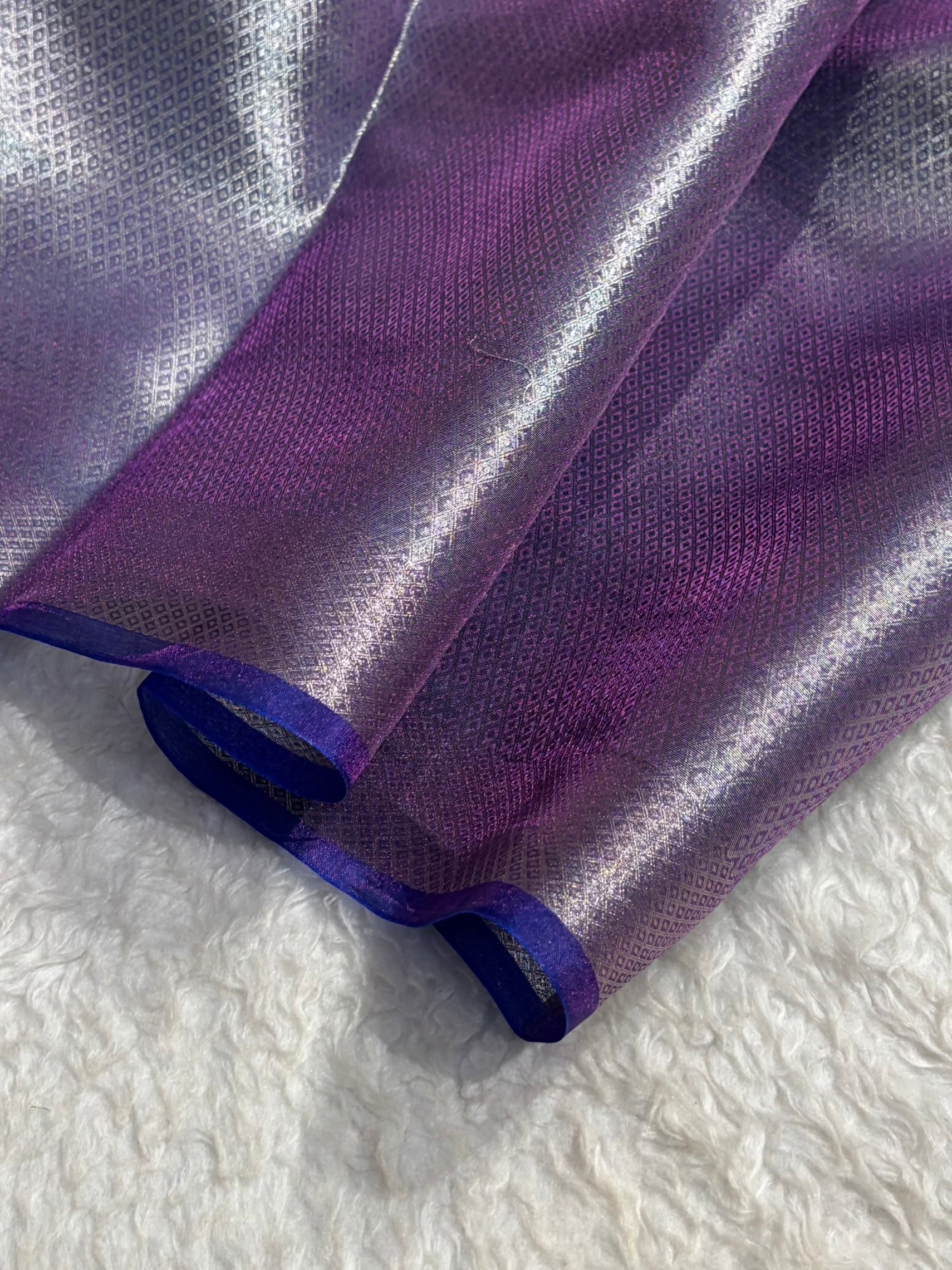 Pinkish Royal Blue Shades Pure Tissue Silk Saree with Brocade Blouse PT-09