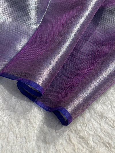 Pinkish Royal Blue Shades Pure Tissue Silk Saree with Brocade Blouse PT-09