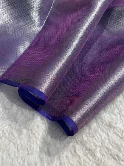 Pinkish Royal Blue Shades Pure Tissue Silk Saree with Brocade Blouse PT-09