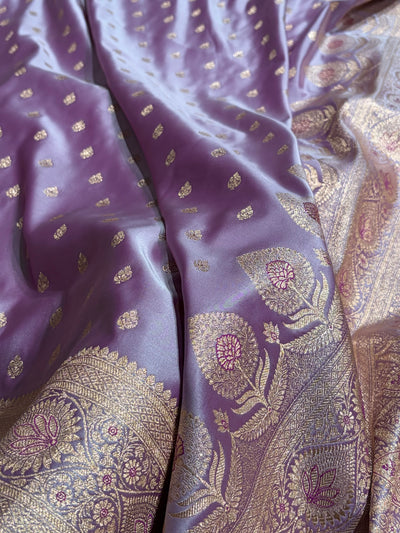Banarasi Satin Katan Silk Saree In Grape Shades SK10