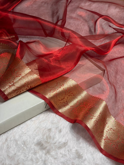 Red Shade Pure Tissue Silk Saree with Brocade Blouse PT-18