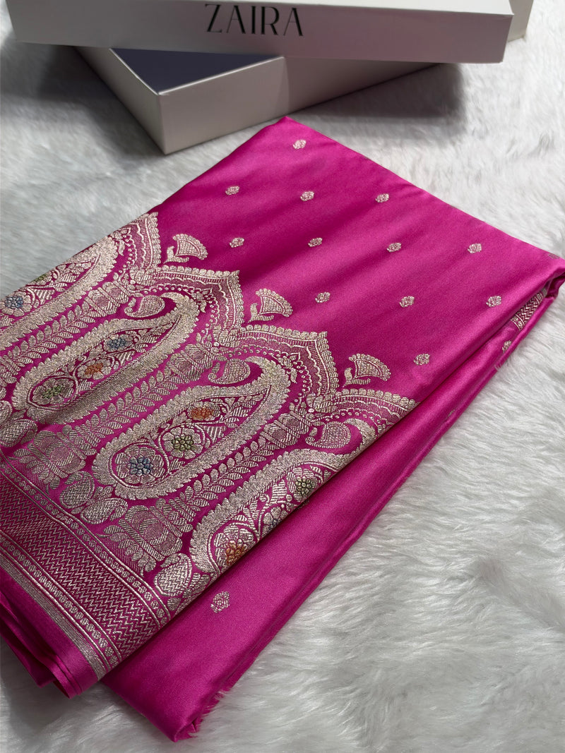 Banarasi Skirt Border Pattern in Fuchsia Pink Shades Floral Mashru Silk Saree MCS95
