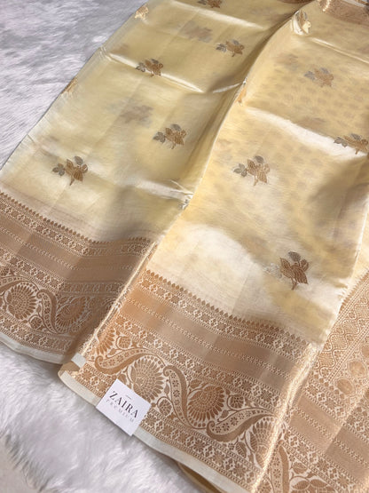 Cream Shades Pure Raw Mango Silk Saree RM-02