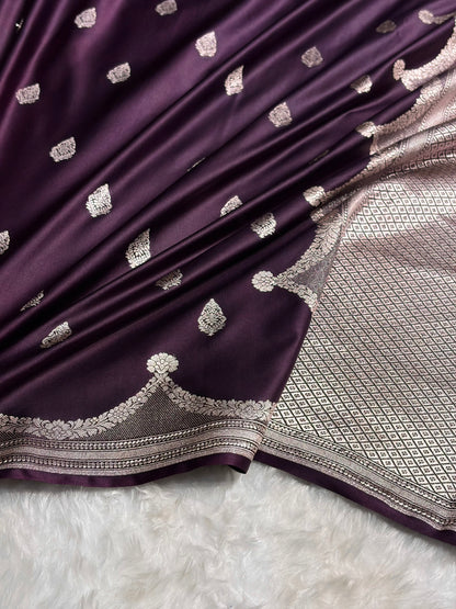 Dark Purple Shades Scallop Mashru Silk Saree MS20