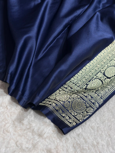 Banarasi Satin Katan Saree With Minakari Jaal Pattern in German Blue Shades SK126