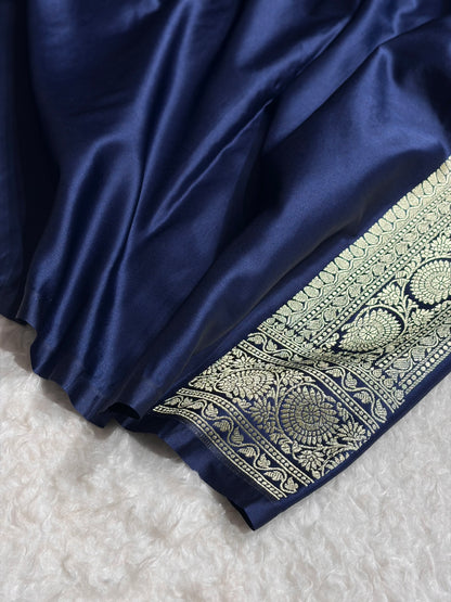 Banarasi Satin Katan Saree With Minakari Jaal Pattern in German Blue Shades SK126