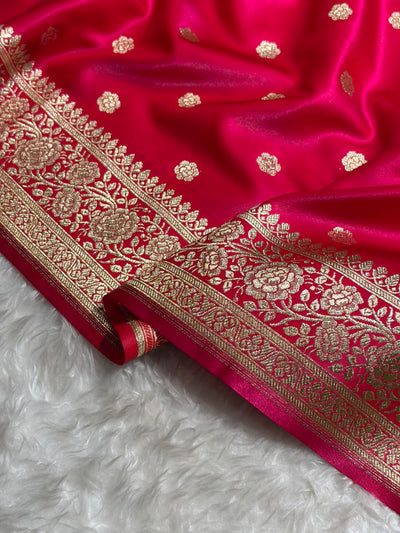 Banarasi Rani Shades Booti Pattern Banarasi Satin Silk Saree SS63 (