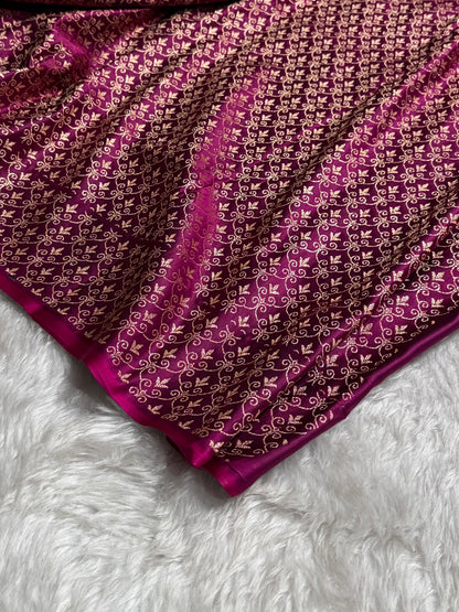 Wine Shades Banarasi With Floral Border Mashru Silk Saree MSM-126