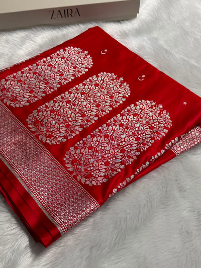 Red Shades Banarasi With Floral Minakari Pattern Mashru Silk Saree MSM-131