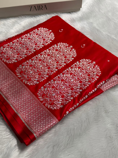 Red Shades Banarasi With Floral Minakari Pattern Mashru Silk Saree MSM-131