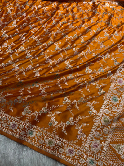 Banarasi Rust Orange Jaal With Minakari Pattern Mashru Silk Saree MCS56