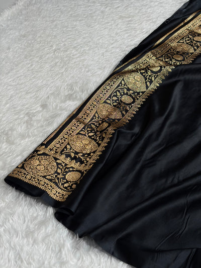 Banarasi Satin Katan Saree With Boota in Black Shades SK117