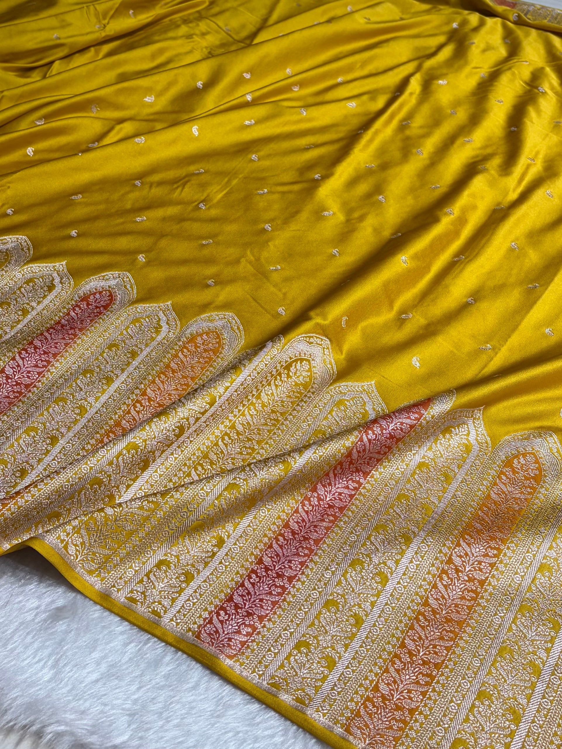Skirt Border Mustard Bananasi Minakari Mashru Silk Saree MS13