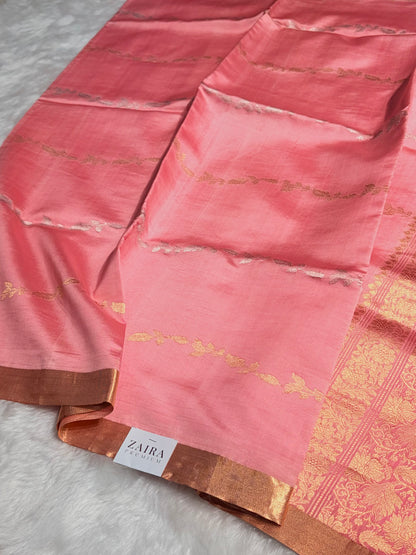Peach Shades Handwoven Pure Raw Mango Silk RM-39