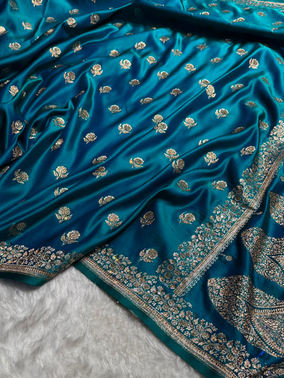 Banarasi Peacock Floral Booti With Swarovski Work Katan Silk Saree BSK23