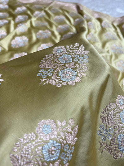 Premium Banarasi Satin Katan Saree With Minakari Boota in Beige Shades SK93