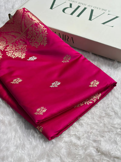 Cross Rani Shades Banarasi With Floral Border Mashru Silk Saree MSM-126