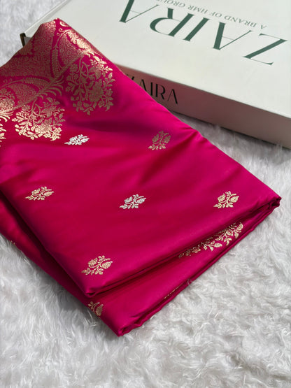 Cross Rani Shades Banarasi With Floral Border Mashru Silk Saree MSM-126