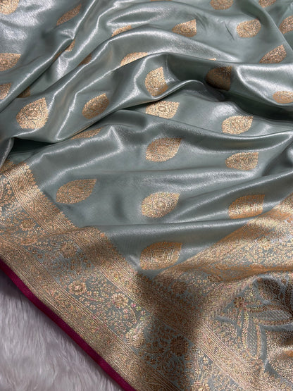 Ultra Light Weight Satin Silk Boota in Mint Green Shades SS05