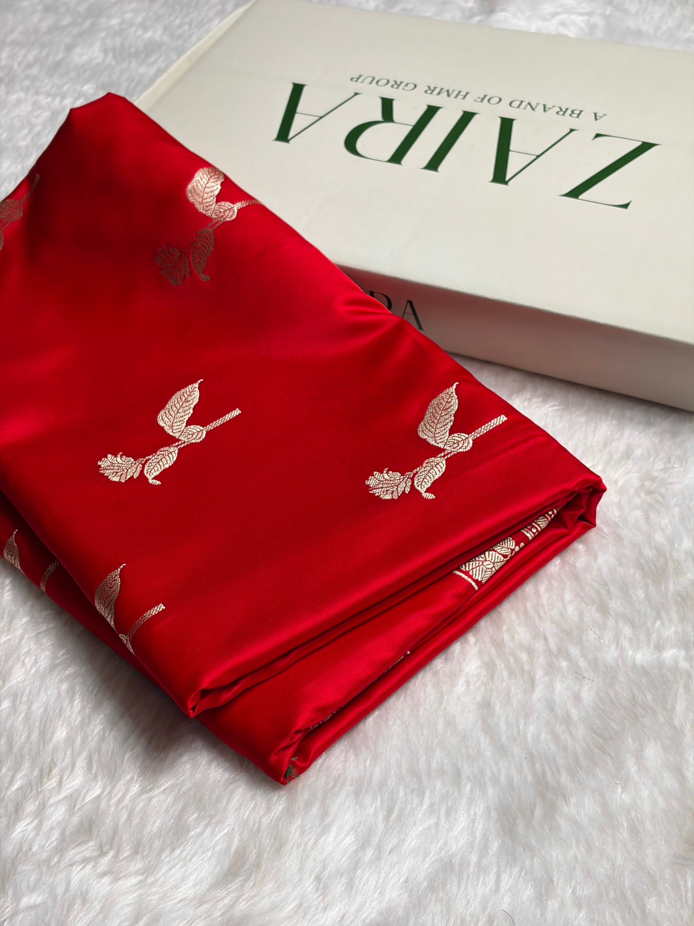 Red Boota With Floral Border Mashru Silk Saree MSM-93