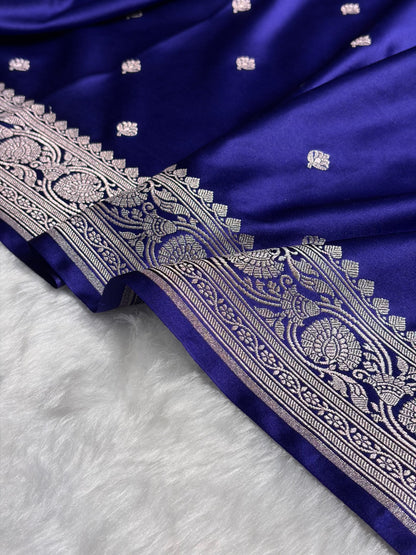 Banarasi Royal Blue Minakari Booti Mashru Silk Saree MS10