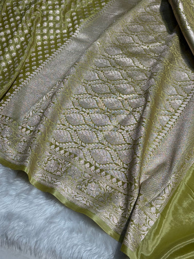 Lemon Green Crepe Silky Katan Banarasi Saree CSK-01