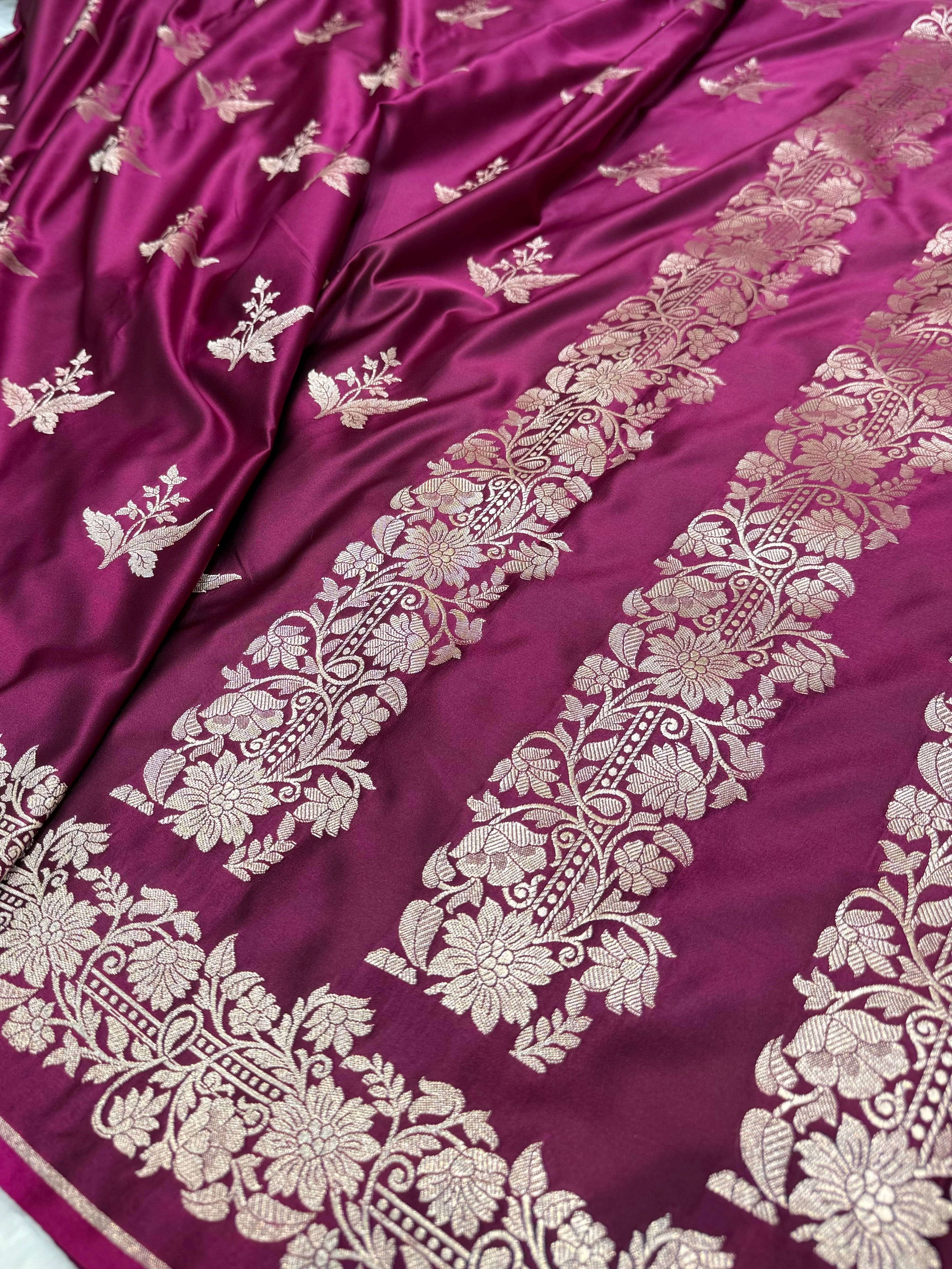 Wine Shades Floral Boota Mashru Silk Saree